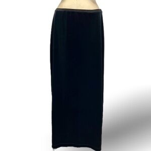 VINTAGE black velvet plush long maxi skirt straight silhouette elastic waist 90s